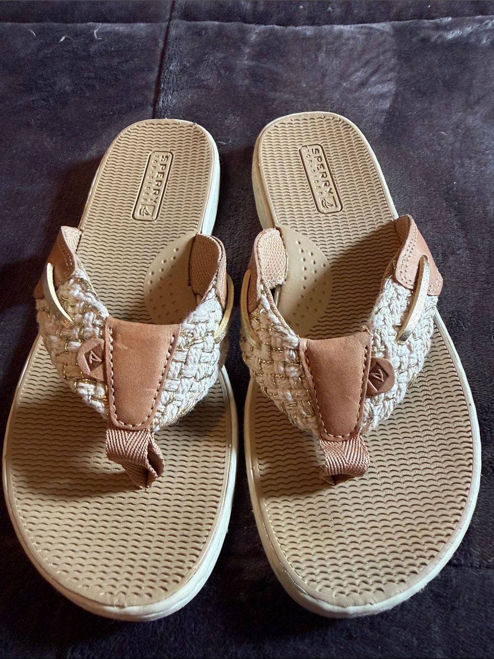 Sperry Women’s Tan Braided Thong Sandals with Cushioned Footbed